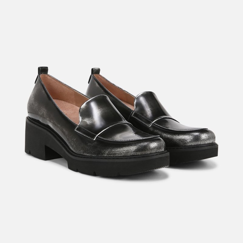 Naturalizer Shoes for Women - Darry Lug Sole Loafer Black / Silver AU04-7574P6